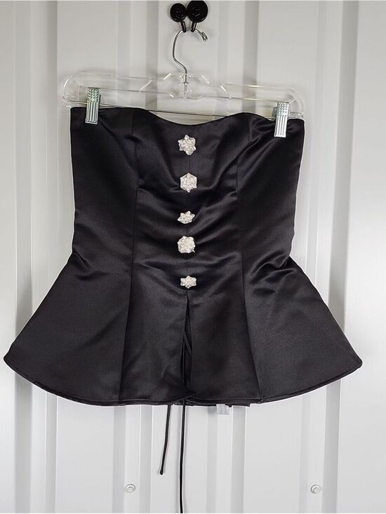 Adeirlina Tops - Adeirlina Black Satin Jeweled Peplum Corset Top Decorative Crystal Size Med NWT